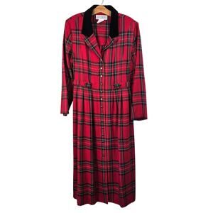 Vintage Jessica Howard Maxi Dress Women's 14 Red Plaid Button Front 90s Preppy